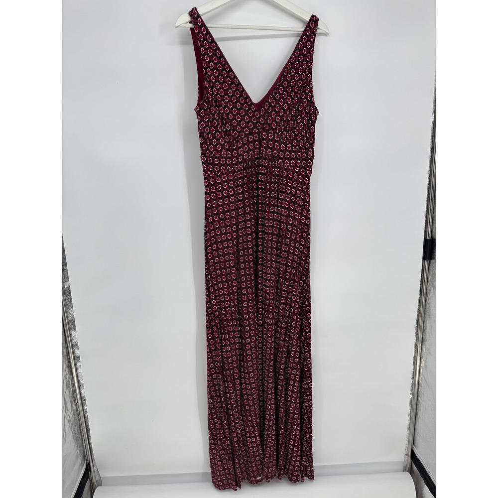 Ann‎ Taylor Loft Burgundy Geometric Print V-Neck Empire Waist Maxi Dress Sz M